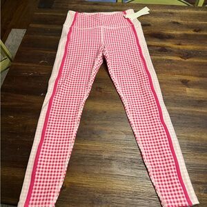 Aqua Pink Checkered Leggings with Stripe